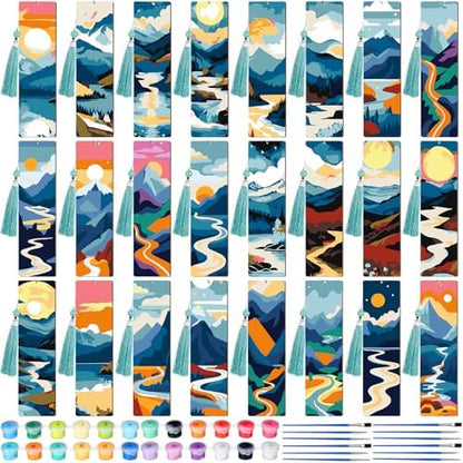 Kosiz 24 Pcs Mountain Paint by Number Kit for Adult Wood Bookmark by Kosiz