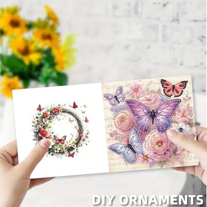 6PCS Butterflies and Flowers Diamond Art Painting Greeting Cards Kit with Envelopes - 5D DIY Diamond Art Card Kits for Adults - Handcrafted Postcards for Birthday & Holiday - Image 6