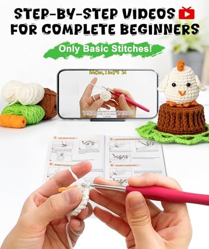 Totiro Crochet Kit for Beginners, Chicken Amigurumi Starter Kit, Easy DIY Craft Set with Step-by-Step Video Tutorials, Coaster Crochet Pattern Learning Kit for Teens Adults Birthday Gift - Image 2