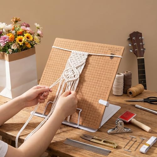108 Pcs Complete Macrame Kit with 8.3 x 6.5 Inch Double-Sided Grid Board, Adjustable Metal Stand, 100 T-Pins, Scissors, Brushes & Ruler - Professional Macrame Supplies for DIY Crafting - Image 7