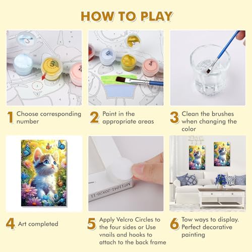 Bowetile Framed Paint by Numbers Cat for Adults Beginners, Adults' Paint-by-Number Cat Kits, Easy Adult Paint by Number Kits on Canvas, Acrylic Animals Number Painting for Home Decor, 8x12in - Image 7
