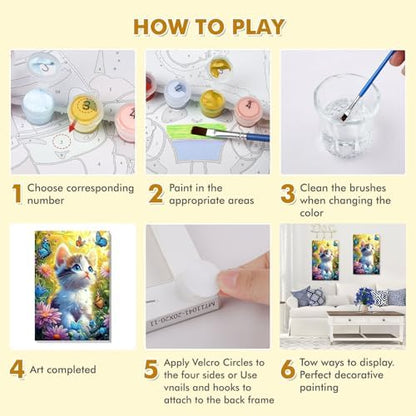 Bowetile Framed Paint by Numbers Cat for Adults Beginners, Adults' Paint-by-Number Cat Kits, Easy Adult Paint by Number Kits on Canvas, Acrylic Animals Number Painting for Home Decor, 8x12in - Image 7