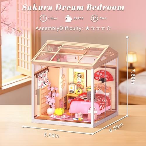 DIY Japanese Bedroom Miniature House Kit, LED Light Mini Dollhouse Kit for Adults and Teens, with Roof & Dust Covers, Tiny House Gifts for Kids and Adults - Image 2