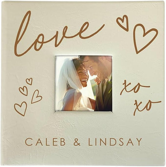 Personalized Photo Album For Couples, Engraved Love XOXO Leatherette Picture Album, Holds 200 4" x 6" Photos, Anniversary Keepsake, Wedding Gift, Valentine's Day Present