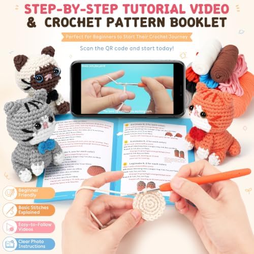 Fortuning's JDS Crochet Kit for Beginners, 3 Cat Crochet Animal Kit Starter - Image 2
