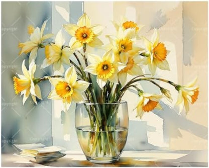Blooming Daffodil Vase Paint by Numbers Kit for Adults - DIY Yellow Narcissus Bouquet Painting on Canvas 16x20 Inches, Acrylic Paint Set, Suitable for Beginners, Botanical Art for Decoration by Unknown