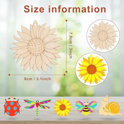 24PCS Wooden Crafts to Paint, Wooden Spring Ornaments to Paint, 8 Styles Unfinished Wood Crafts for Home Hanging Decorations, Crafts for Seniors, Insect Dragonfly Butterfly Snail Mushroom Flower - Image 2