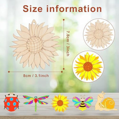 24PCS Wooden Crafts to Paint, Wooden Spring Ornaments to Paint, 8 Styles Unfinished Wood Crafts for Home Hanging Decorations, Crafts for Seniors, Insect Dragonfly Butterfly Snail Mushroom Flower - Image 2