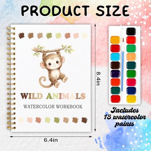 12 Wild Animal Patterns Watercolor Set, Lion Elephant Giraffe Painting Book for Beginners, Fun Family Art Activity Kit, DIY Gift for Teenagers and Adults, Safari Jungle Lover Gifts - Image 2