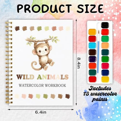12 Wild Animal Patterns Watercolor Set, Lion Elephant Giraffe Painting Book for Beginners, Fun Family Art Activity Kit, DIY Gift for Teenagers and Adults, Safari Jungle Lover Gifts - Image 2