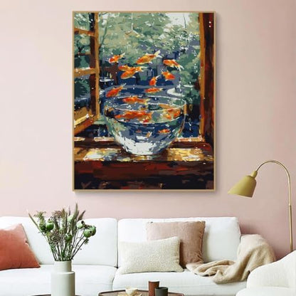 ZRIZQ Landscape Paint by Numbers Kit for Adults Beginner,Goldfish,16x20 - Image 3