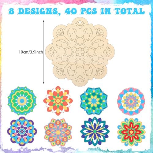Blosssound 40 Pcs Unfinished Wood Mandala to Paint, Fresh - Image 2