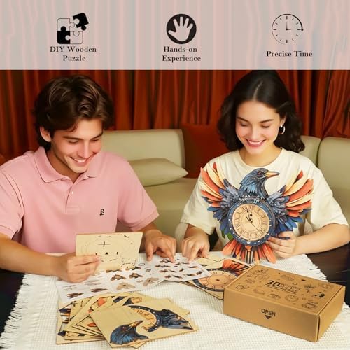KAAYEE 3D Puzzles for Adults Raven Clock Crow Bird Wooden Puzzle DIY Craft - Image 4
