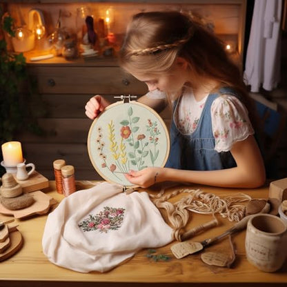 Bonroy 4 Sets Embroidery Kit for Beginners,Embroidery Kit for Art Craft Handy Sewing Include Embroidery Clothes with Pattern,Embroidery Hoops, Instructions,Color Threads Needle Kit (Multi 5) - Image 5