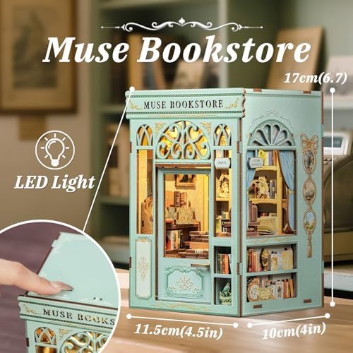 CUTEBEE Book Nook Kit - DIY Miniature House Dollhouse Kit for Adults and Teens, Booknook Tiny House Bookshelf Decor 3D Wooden Puzzle, Gifts for Family, Friends (Muse Bookstore) - Image 4