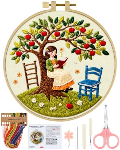 ERKOON Embroidery Kit for Beginners Adult, Cross Stitch Set Include Embroidery Cloth Hoop Threads for Craft Lover Hand Stitch with Embroidery Skill Techniques (Apple Tree) by ERKOON