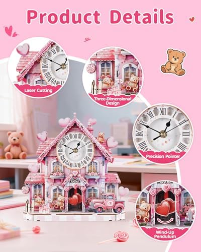 3D Puzzles for Adults-Wooden Romantic House Clock Puzzle DIY Model Kit - Image 5