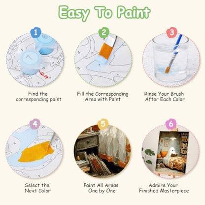 Spandrel Halloween Ghost Framed Paint by Numbers Kit for Adult, Vintage Paint by Number Kits on Canvas Ghost Reading, DIY Acrylic Oil Halloween Painting by Numbers Gifts for Home Wall Decor, 8x12in - Image 7