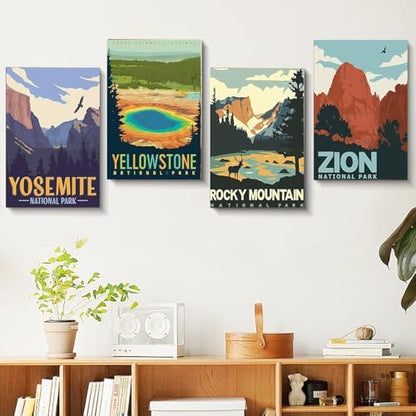 4 Pack Paint by Numbers Kit for Adults - Wooden Easel, National Park Paint by Numbers with Frame, Landscape Adult Painting by Number Kits on Canvas, Easy Oil Painting Arts Gift Wall Decor 8x12inch - Image 4
