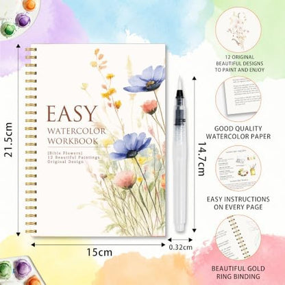 Christian Gift, Bible Flowers Watercolor Workbook, Watercolor Workbook with 12 Different Bible Wildflower Designs, Flower Water Coloring Book Set with Water Paintbrush, Christian Gift for Boys Girls - Image 2