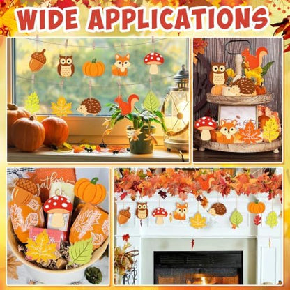 80PCS Wooden Fall Ornaments to Paint Thanksgiving Decorations, 10 Styles DIY Blank Autumn Unfinished Wood Maple Leaves Turkey Pumpkin Halloween Cutouts Ornament for Crafts Birthday Party Gifts Hanging - Image 6