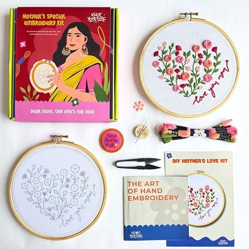 KNOT YOUR TYPE Mother's Love DIY Embroidery Kit with Gift Box | Hand Embroidery Kit with All Stitching Materials | Perfect Art & Craft Gift Set, Stitching Kit for Adults by KnotYourType