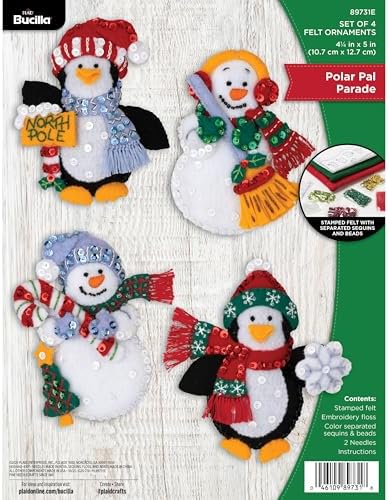 Bucilla, Felt Applique 4 Piece Ornament Making Kit, Polar Pal Parade, Perfect for DIY Arts and Crafts by Bucilla