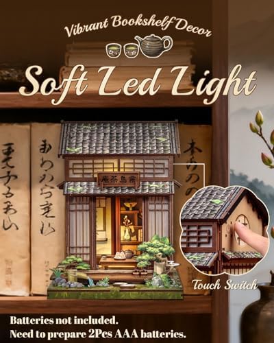 Cutefun Book Nook Kit - DIY Miniature House Kit for Adults, Teens and Beginners, Japanese Tea Room Booknook Tiny House Bookshelf Decor 3D Wooden Puzzles, Gifts for Friends and Family (Tea House) - Image 3