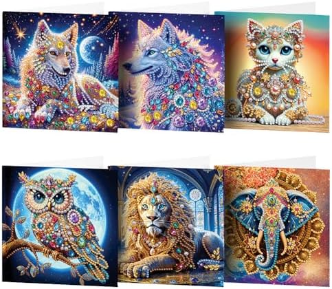 FRANDEK 6pcs Beautiful Animal DIY Diamond Art Greeting Cards for Adults by FRANDEK