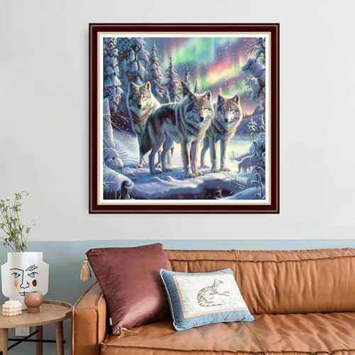Joyhoor Cross Stitch Kits for Beginners Stamped Cross-Stitch Supplies Needlework preprint Embroidery Kits for Adults DIY Needlepoint Kit Embroidery Patterns 11CT-Snow Wolf 18x18 inch - Image 2
