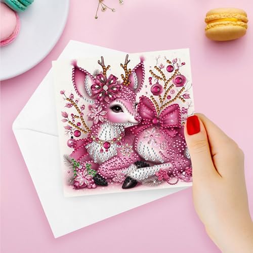 DIY Diamond Greeting Cards Set Christmas, 5D DIY Diamond Art Painting Greeting Card, DIY Christmas Card Making Kits for Family Friends Handmade Gift-#24-Deer - Image 4