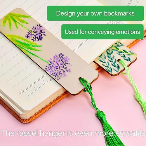 40-Piece Unfinished Wooden Bookmarks with Tassels – DIY Blank Wooden Bookmark Craft Kit for Handmade Gifts, Reading Accessories (1.26 x 4.7 Inches) - Image 3