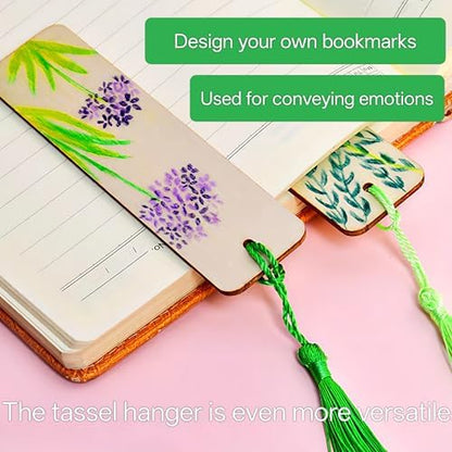 40-Piece Unfinished Wooden Bookmarks with Tassels – DIY Blank Wooden Bookmark Craft Kit for Handmade Gifts, Reading Accessories (1.26 x 4.7 Inches) - Image 3