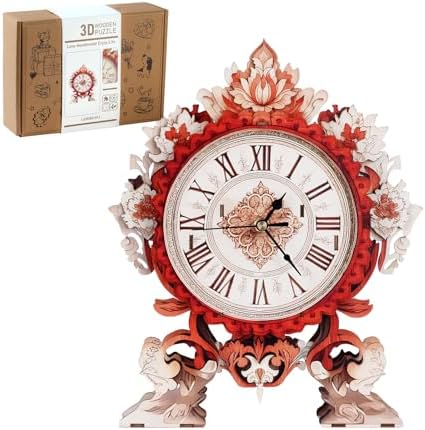 3D Puzzles for Adults-Wooden Flame Flower Clock Puzzle DIY Clock Model Kit by RnfinewowWoodenPuzzles