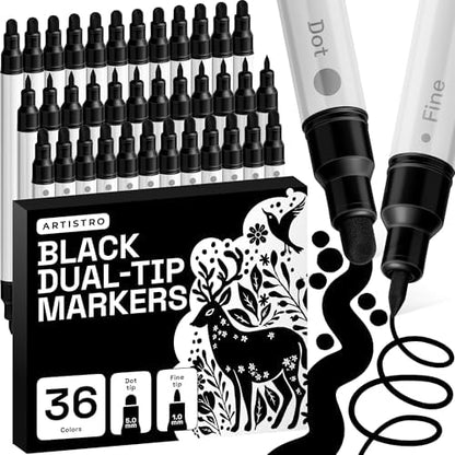 ARTISTRO Black Dual-Tip Acrylic Paint Marker Pens - Set of 36 by ARTISTRO