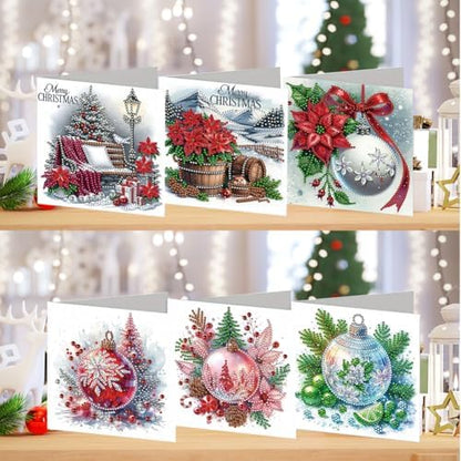 jinglinhh 6pcs Christmas Poinsettia Balls Diamond Art Painting Greeting Cards with Envelopes, DIY Card Making Kits for Adults, Diamond Art Postcards Christmas Cards Craft Gifts - Image 4