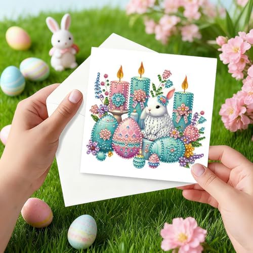 12Pcs Easter Greeting Card DIY Diamond Art Painting Greeting Cards Special Shaped Diamond Blessing Folding Card Kit Arts Crafts for Holiday Festival-01 - Image 4