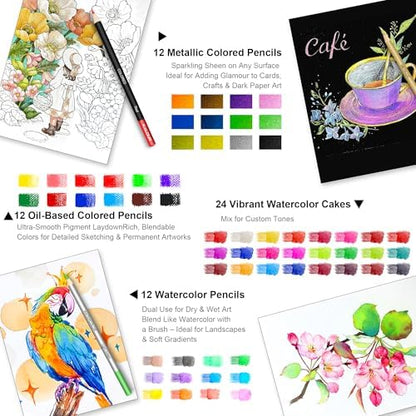 KALOUR 206 Drawing Set Sketching Kit,Art Supplies with 3-color Sketchbook & Coloring Paper,Include Tutorial, Colored, Graphite, Charcoal, Watercolor & Metallic Pencil,for Artists Adults Teens Beginner - Image 6