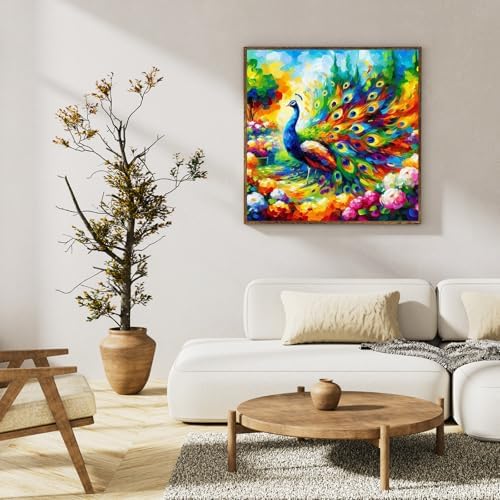 Paint by Numbers Kit for Adults, Peacock & Flower Design, 16x16 Inch - Image 3