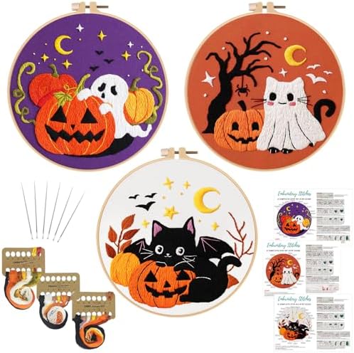 Nuberlic 3 Pack Halloween Embroidery Kit for Beginner Adults by Nuberlic