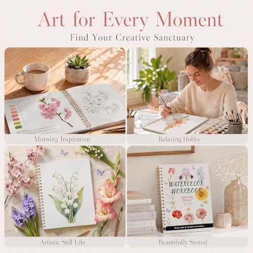 Watercolor Workbook for Adults – Flowers Watercolor Coloring Book with 14 Watercolor Paintings & Color Mixing Guide – Large 200GSM Paper for Beginners & Art Enthusiasts - Image 5