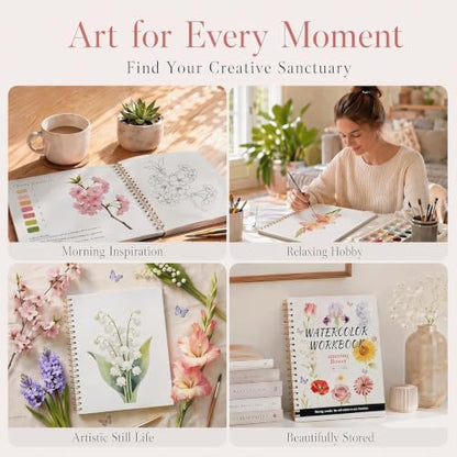 Watercolor Workbook for Adults – Flowers Watercolor Coloring Book with 14 Watercolor Paintings & Color Mixing Guide – Large 200GSM Paper for Beginners & Art Enthusiasts - Image 5