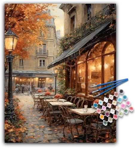 Paint by Numbers Kit for Adults, Street Cafe Acrylic Canvas Painting Set by Offito