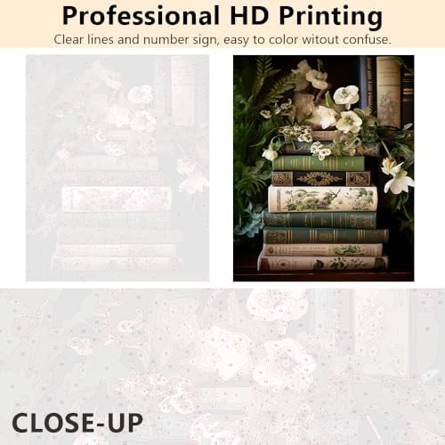 TUMOVO Paint by Numbers for Adults Vintage Still Life Painting Kit with Flowers and Books DIY Canvas Painting for Adults Beginners with Acrylic Paints and Brushes for Home Decor 16x20 Inch - Image 3