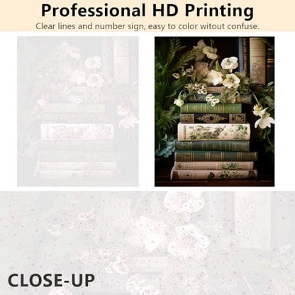TUMOVO Paint by Numbers for Adults Vintage Still Life Painting Kit with Flowers and Books DIY Canvas Painting for Adults Beginners with Acrylic Paints and Brushes for Home Decor 16x20 Inch - Image 3