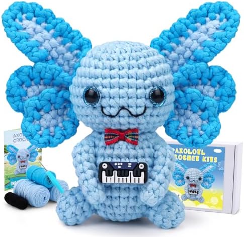Pnytty Crochet Kit for Beginners, Blue Axolotl Crochet Starters Kit by Pnytty
