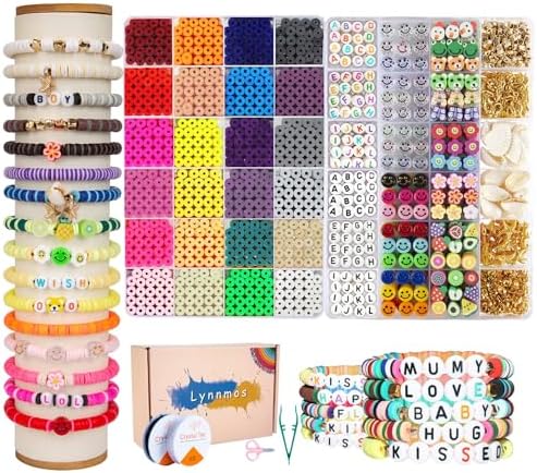 Clay Beads 7200 Pcs 2 Boxes Bracelet Making Kit - 24 Colors Polymer Clay Beads for Bracelet Making Set - Jewelry Making kit Supplies and Charms - Bracelet Making Kit for Girls Teens Kids Age 4-12… by Lynnmos