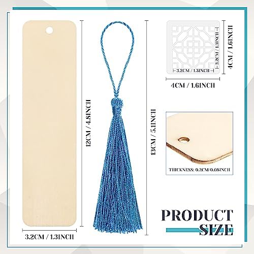 TaoBary 92 Pcs 4.8 x 1.3 Inch Geometry Wood Bookmark Making Kit Includes 36 Unfinished Blank Bookmarks 36 Tassels 20 Templates, Back to School DIY Painting Craft for Home Class Holiday Teachers Gift - Image 2