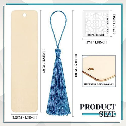 TaoBary 92 Pcs 4.8 x 1.3 Inch Geometry Wood Bookmark Making Kit Includes 36 Unfinished Blank Bookmarks 36 Tassels 20 Templates, Back to School DIY Painting Craft for Home Class Holiday Teachers Gift - Image 2