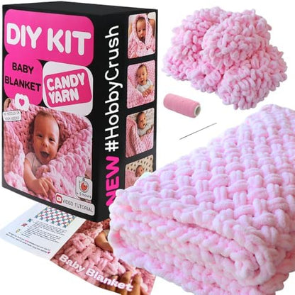 Beginner Craft Kit – Easy Loop Yarn Baby Blanket Kit for Adults & Kids, DIY Arm Knitting Kit with Soft Chenille Yarn, Perfect Handmade Gift (Pink) by Candy-Yarn